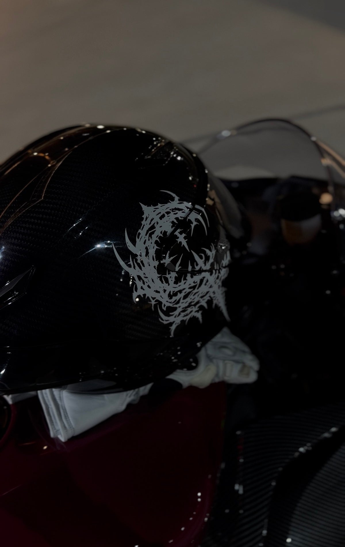 Thornsigil Helmet Decal applied on a build, Parked, still warm